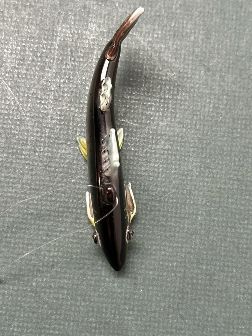 Hand Blown Glass Trout Fish Ornament Fishing Lodge Cabin Decor w/ Stand